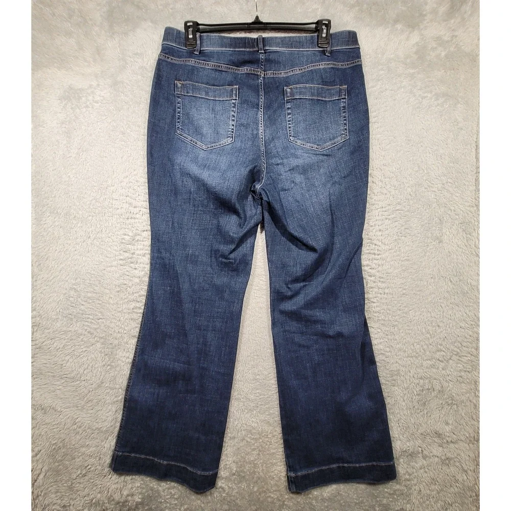 J.Jill Denim High-Rise Flare Jeans Women 18T Blue Patch Pocket Stretch 38x34
